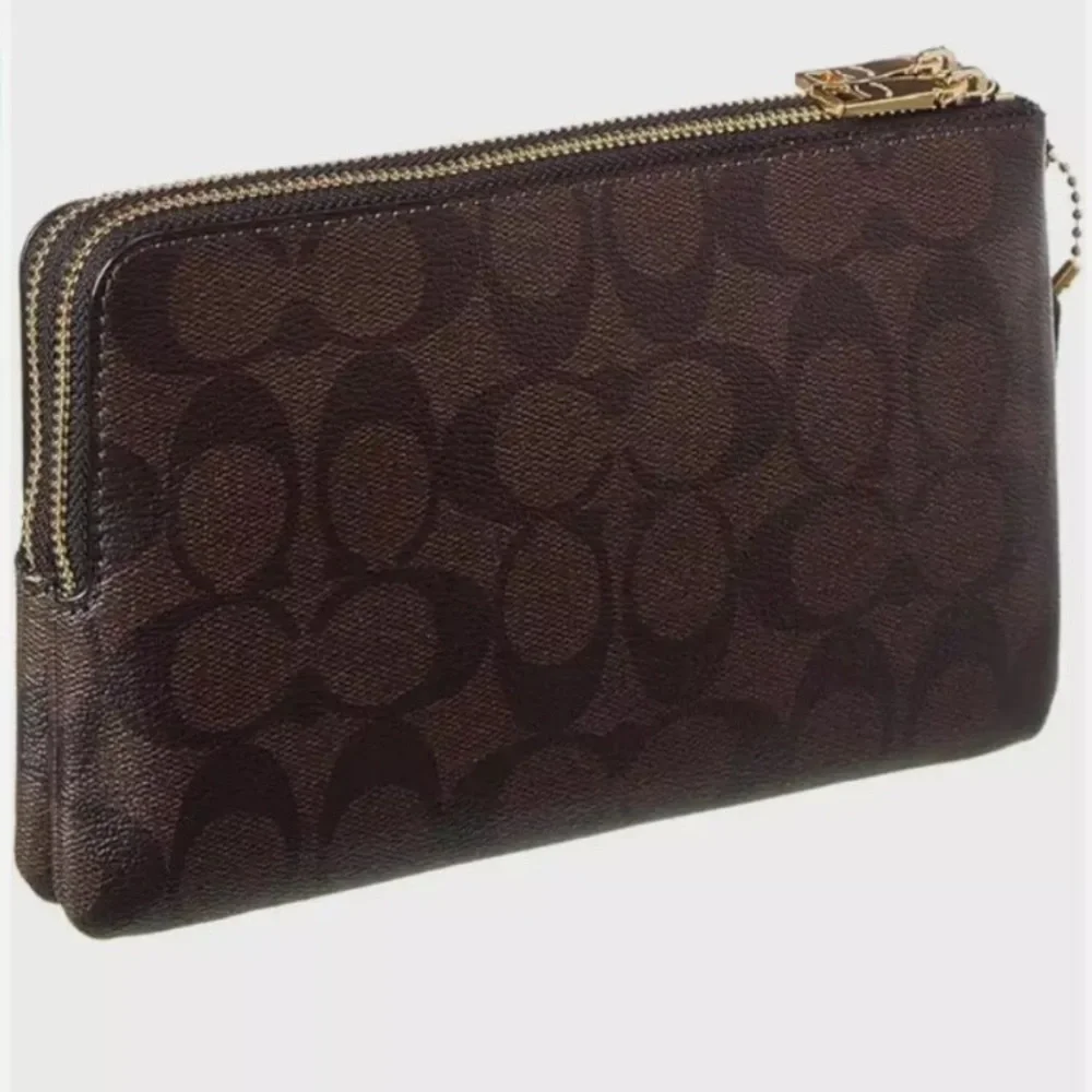 COACH F66506 Chocolate Coated Canvas Double Corner Zip Around Wristlet NWOT - Picture 3 of 6